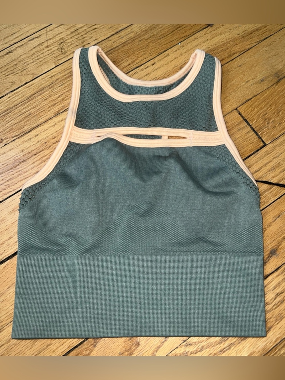 ASOS 4505 Olive Green And Peach Cutout Razorback Sports Bra Size XS